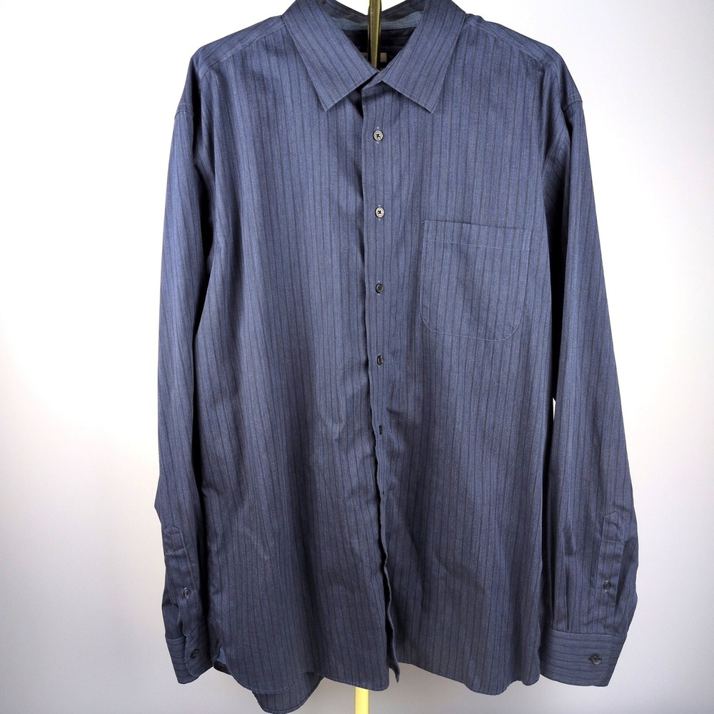 Joseph Abboud Men 2XLT Dress Shirt Blue Pinstripe Non-Iron Cotton Long Sleeve